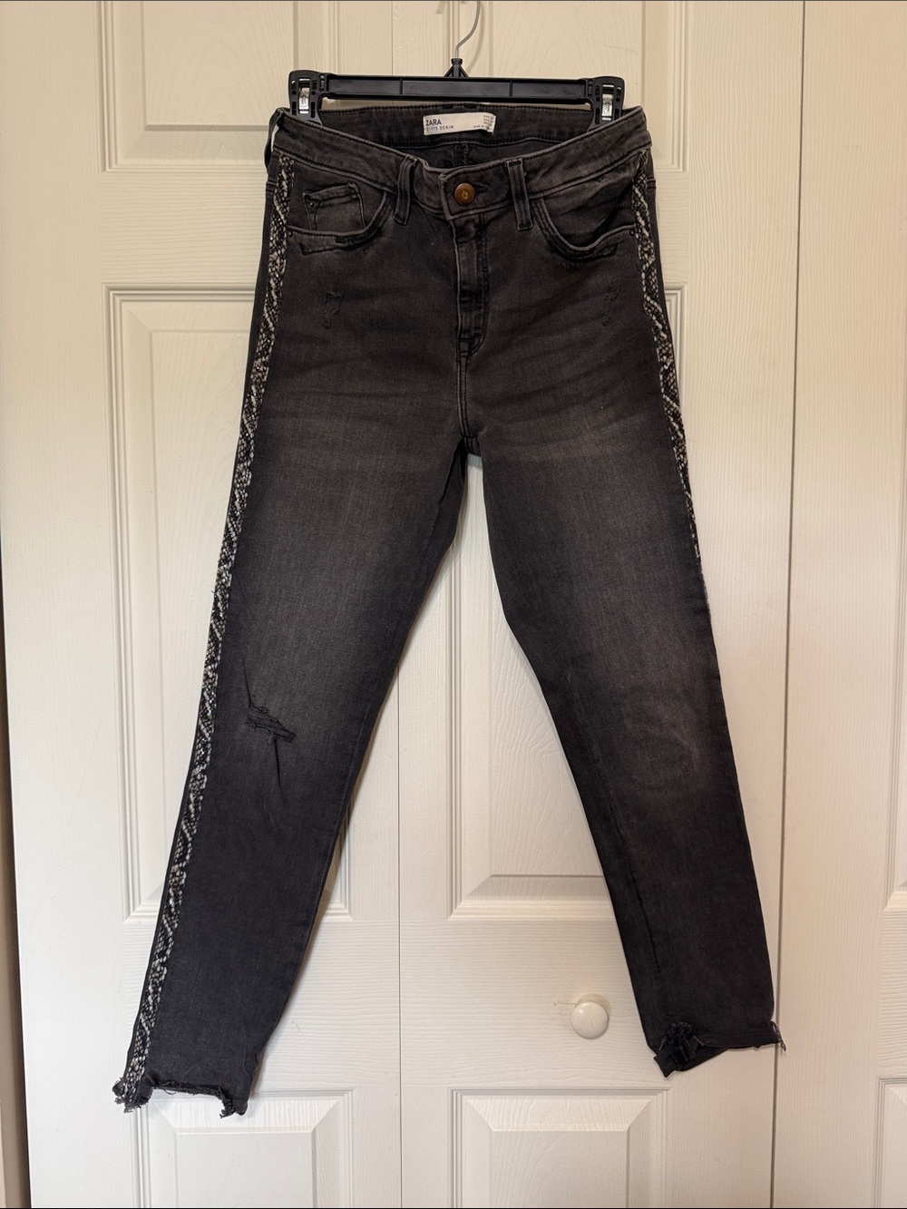 Zara Charcoal Black Ankle Skinny Jeans with Snake-Print Side Panel